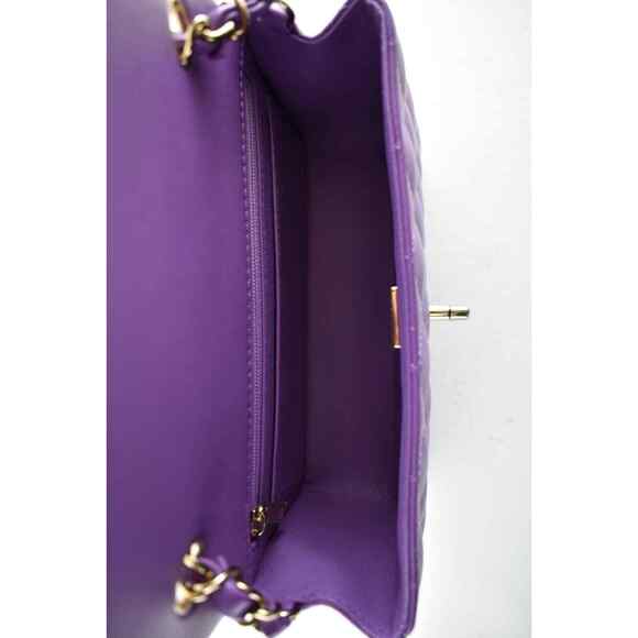 Chanel 22P Purple Gold Chain Mini Flap Rectangle CC Logo Quilted Crossbody Bag - Picture 11 of 12